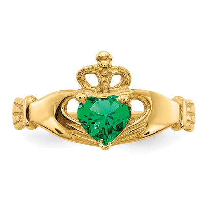 10K Gelbgold Zirkonia May Geburtsstein Claddagh Herz Ring