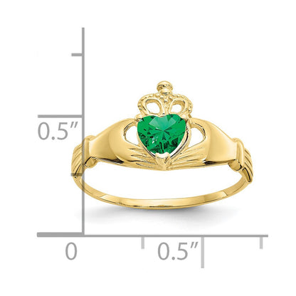 10K Gelbgold Zirkonia May Geburtsstein Claddagh Herz Ring