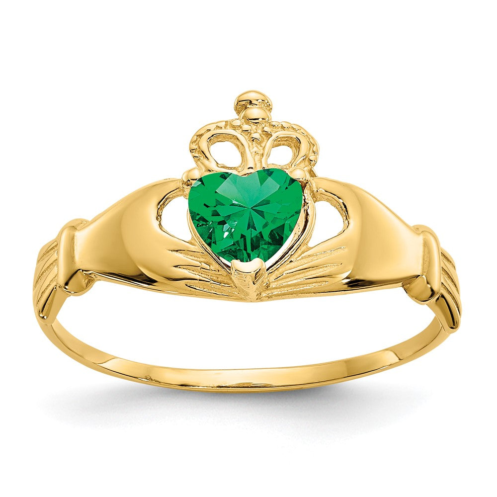 10K Gelbgold Zirkonia May Geburtsstein Claddagh Herz Ring
