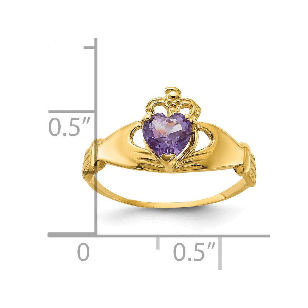 10K Gelbgold Zirkonia June Geburtsstein Claddagh Herz Ring