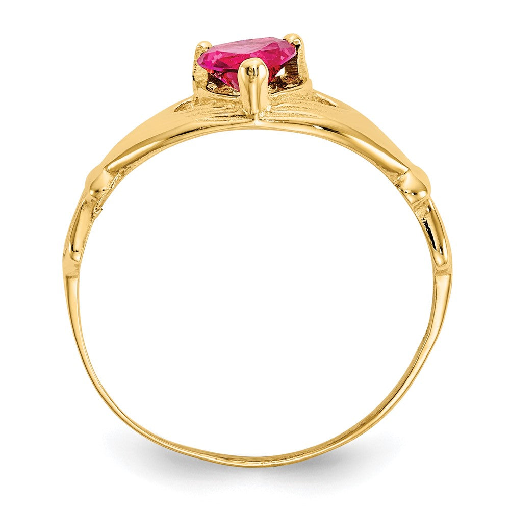 10K Gelbgold Zirkonia July Geburtsstein Claddagh Herz Ring