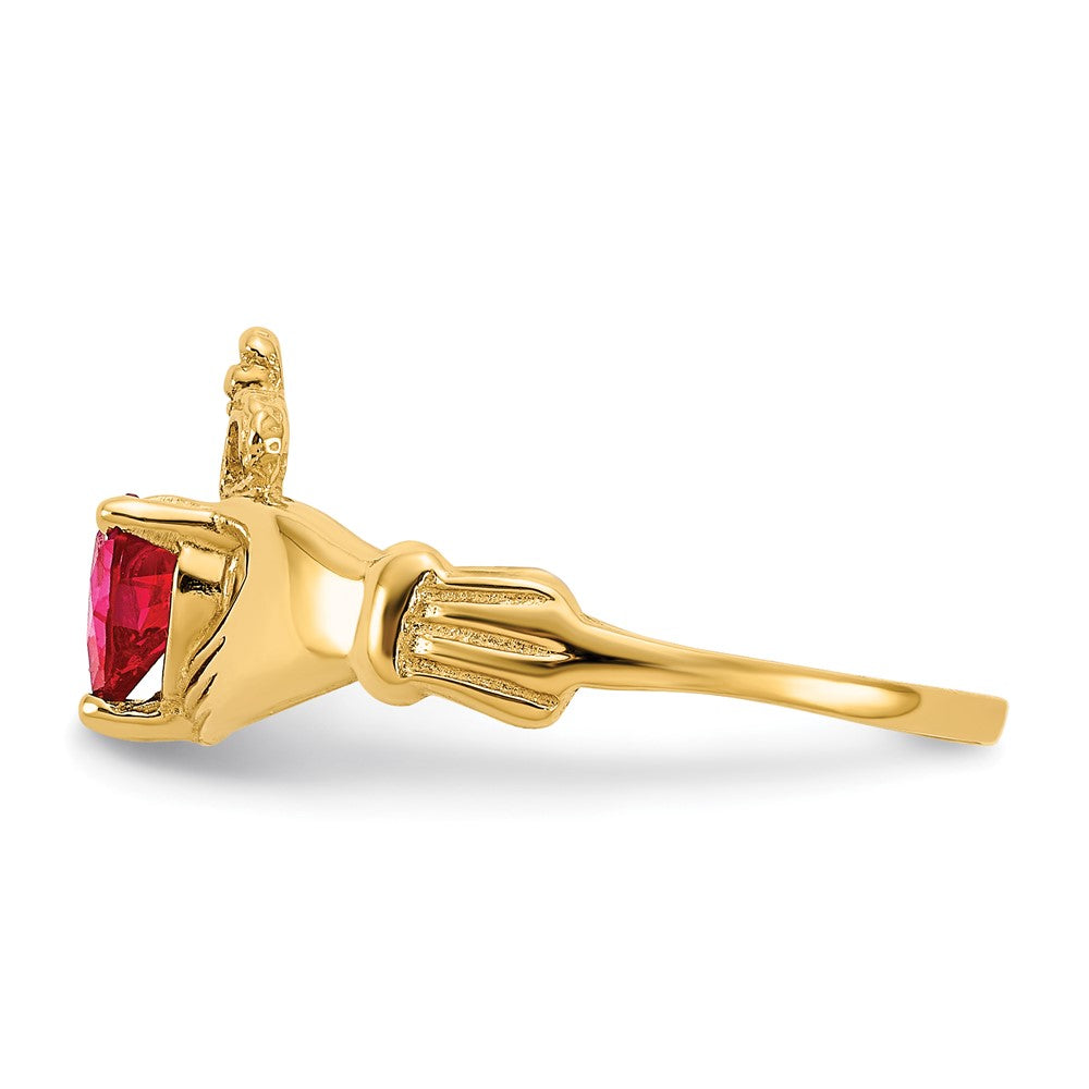 10K Gelbgold Zirkonia July Geburtsstein Claddagh Herz Ring