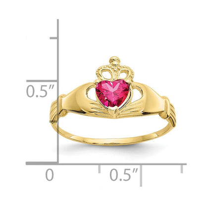 10K Gelbgold Zirkonia July Geburtsstein Claddagh Herz Ring
