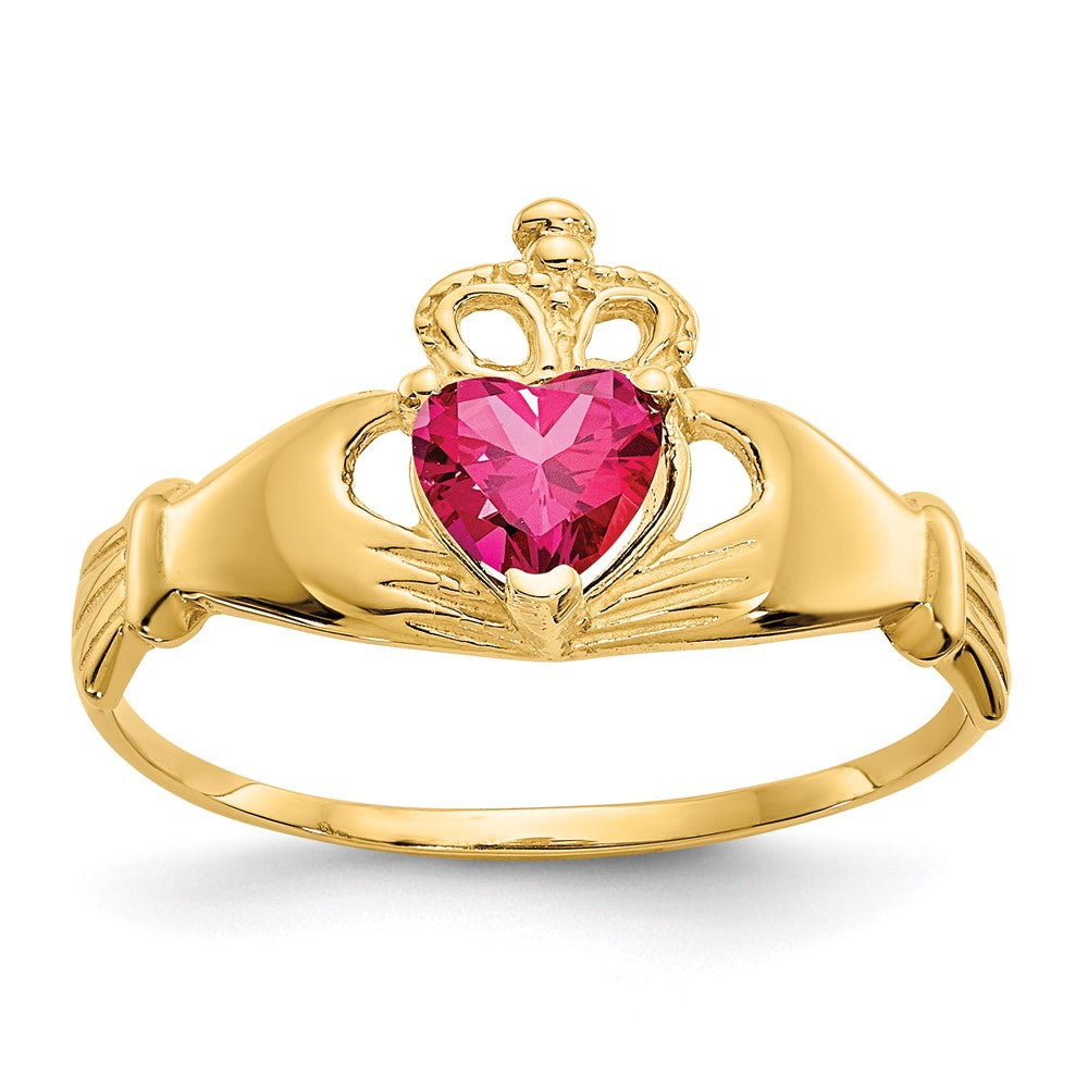 10K Gelbgold Zirkonia July Geburtsstein Claddagh Herz Ring