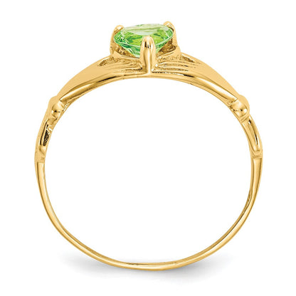 10K Gelbgold Zirkonia August Geburtsstein Claddagh Herz Ring