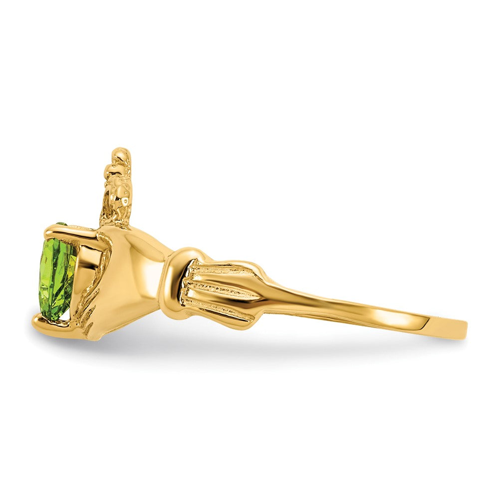 10K Gelbgold Zirkonia August Geburtsstein Claddagh Herz Ring
