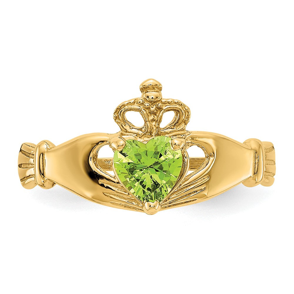 10K Gelbgold Zirkonia August Geburtsstein Claddagh Herz Ring