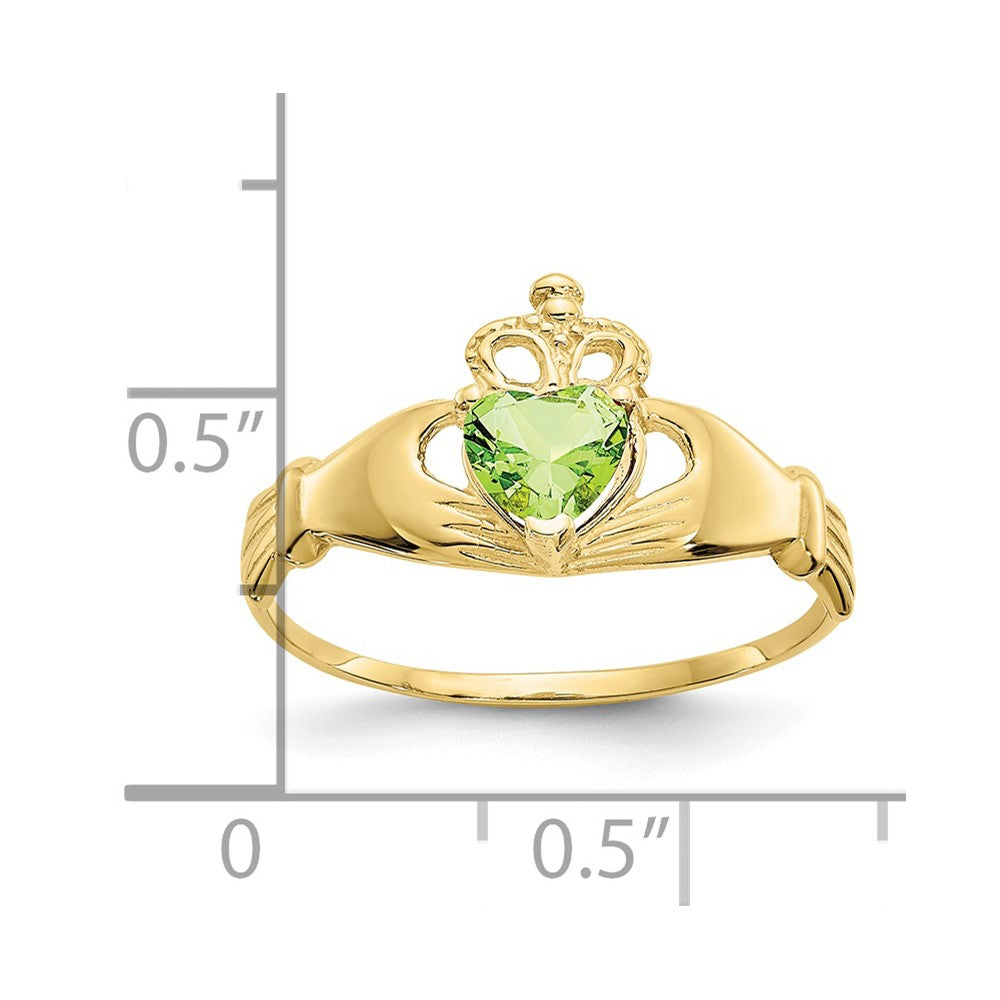 10K Gelbgold Zirkonia August Geburtsstein Claddagh Herz Ring