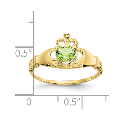 10K Gelbgold Zirkonia August Geburtsstein Claddagh Herz Ring