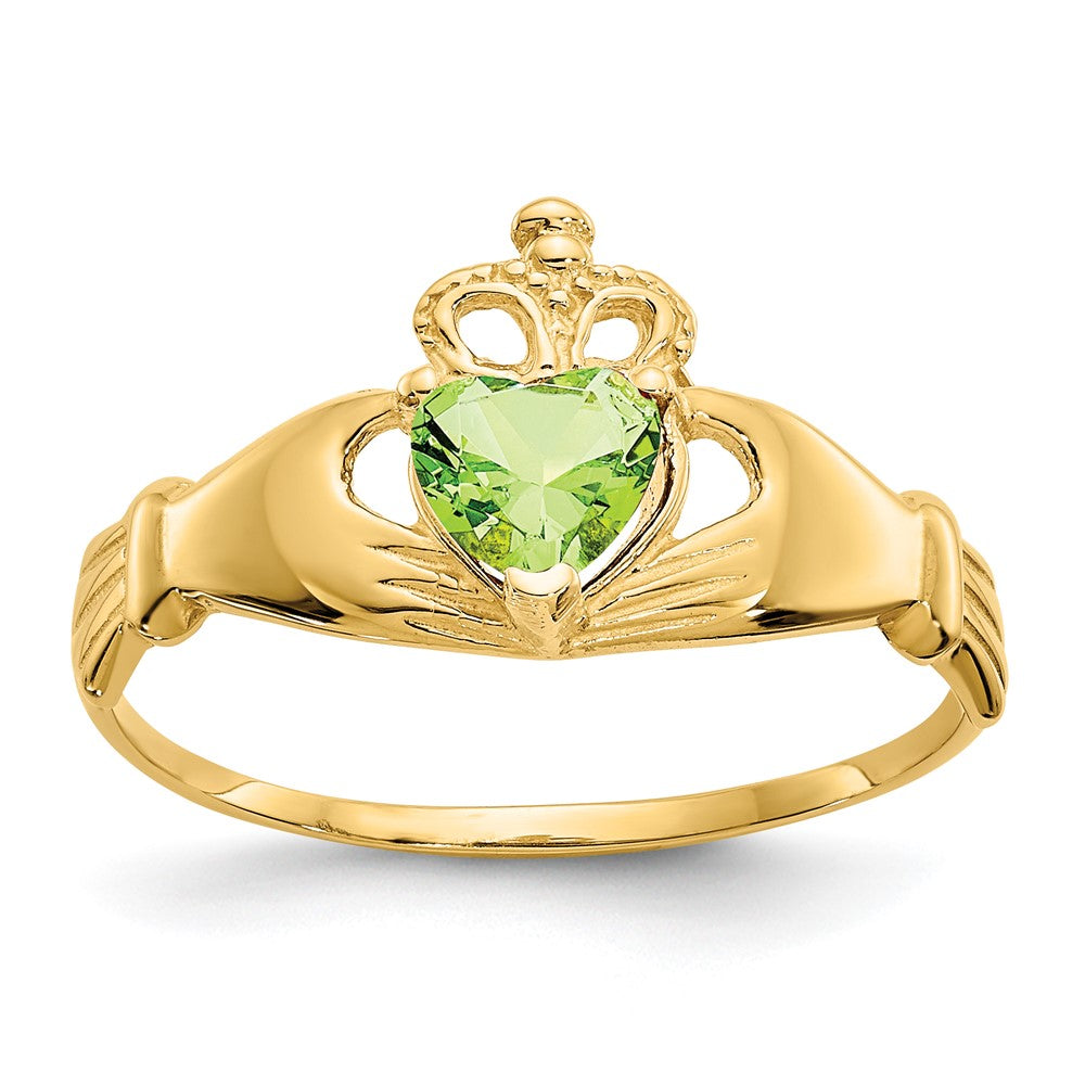 10K Gelbgold Zirkonia August Geburtsstein Claddagh Herz Ring