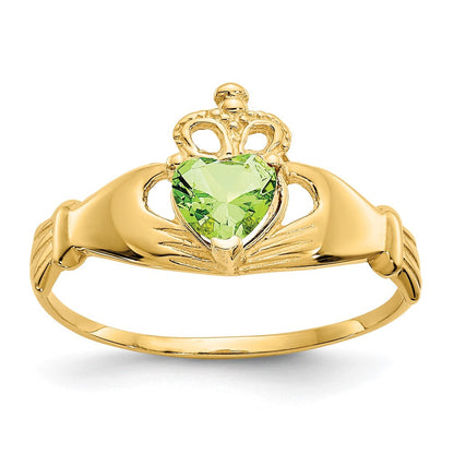 10K Gelbgold Zirkonia August Geburtsstein Claddagh Herz Ring