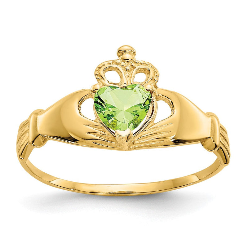 10K Gelbgold Zirkonia August Geburtsstein Claddagh Herz Ring