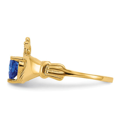 10K Gelbgold Zirkonia September Geburtsstein Claddagh Herz Ring
