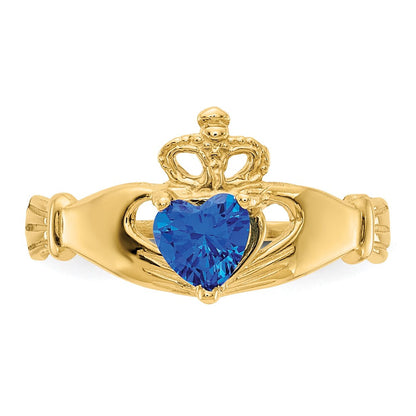 10K Gelbgold Zirkonia September Geburtsstein Claddagh Herz Ring