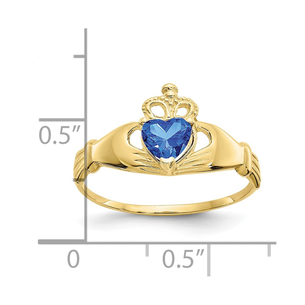 10K Gelbgold Zirkonia September Geburtsstein Claddagh Herz Ring