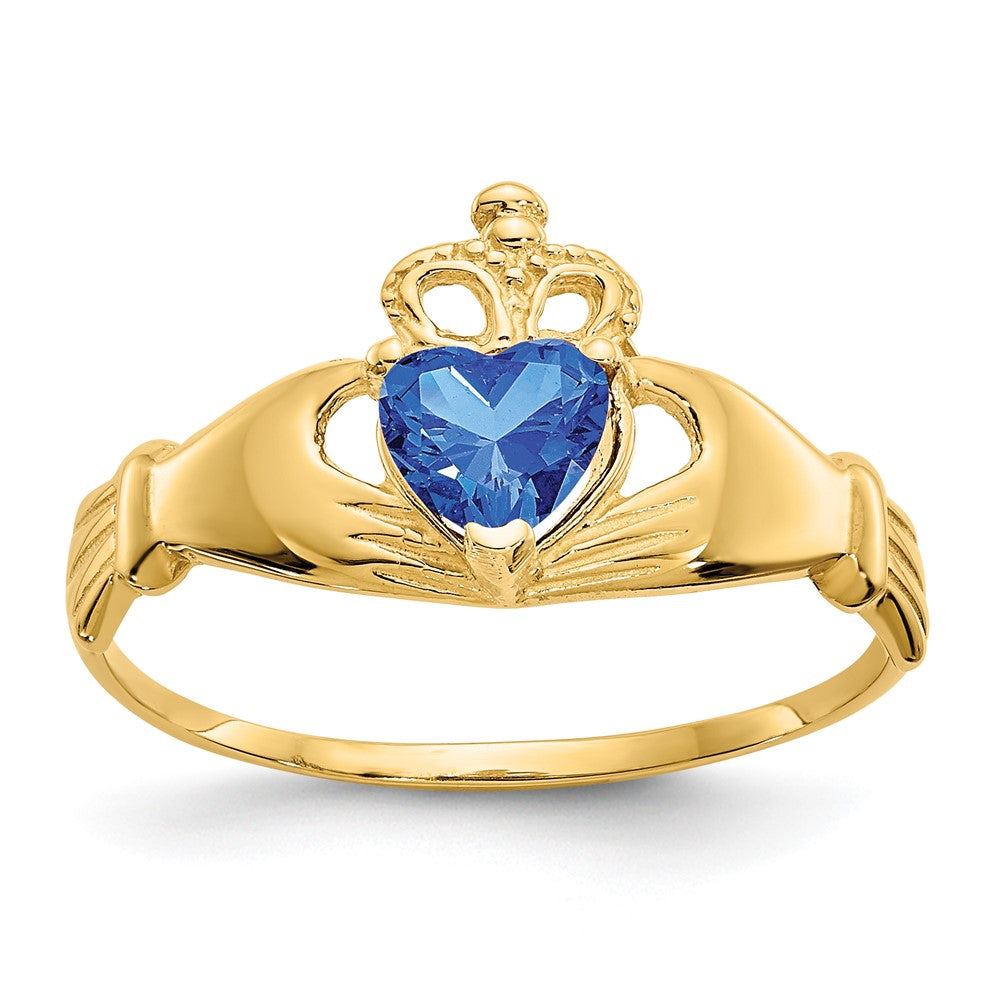 10K Gelbgold Zirkonia September Geburtsstein Claddagh Herz Ring