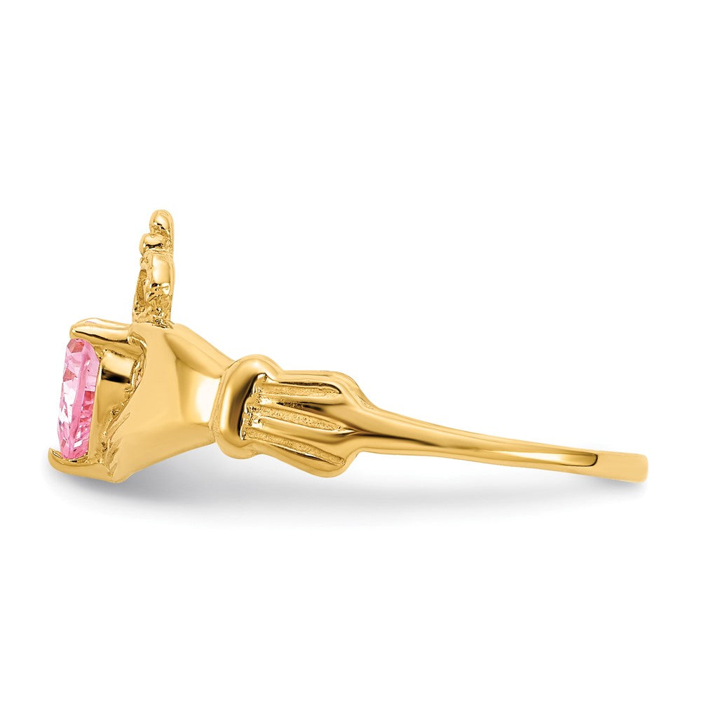 10K Gelbgold Zirkonia October Geburtsstein Claddagh Herz Ring