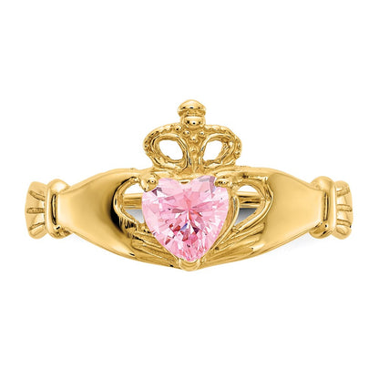 10K Gelbgold Zirkonia October Geburtsstein Claddagh Herz Ring