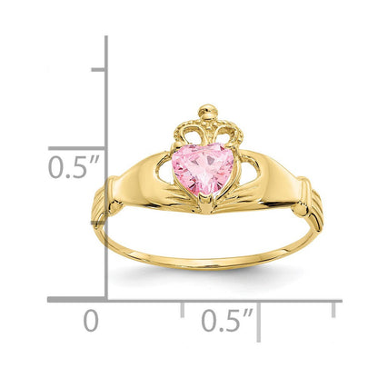 10K Gelbgold Zirkonia October Geburtsstein Claddagh Herz Ring