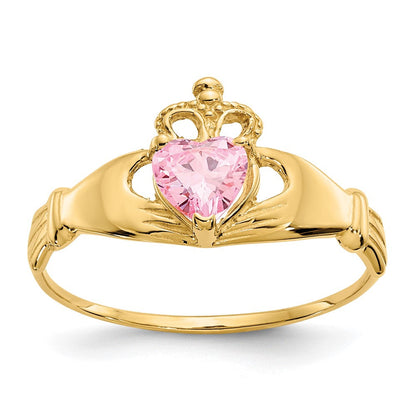 10K Gelbgold Zirkonia October Geburtsstein Claddagh Herz Ring