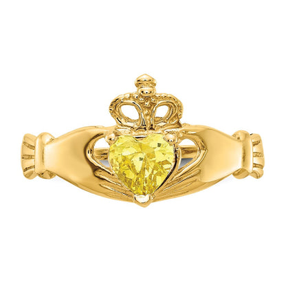 10K Gelbgold Zirkonia November Geburtsstein Claddagh Herz Ring