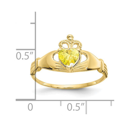 10K Gelbgold Zirkonia November Geburtsstein Claddagh Herz Ring