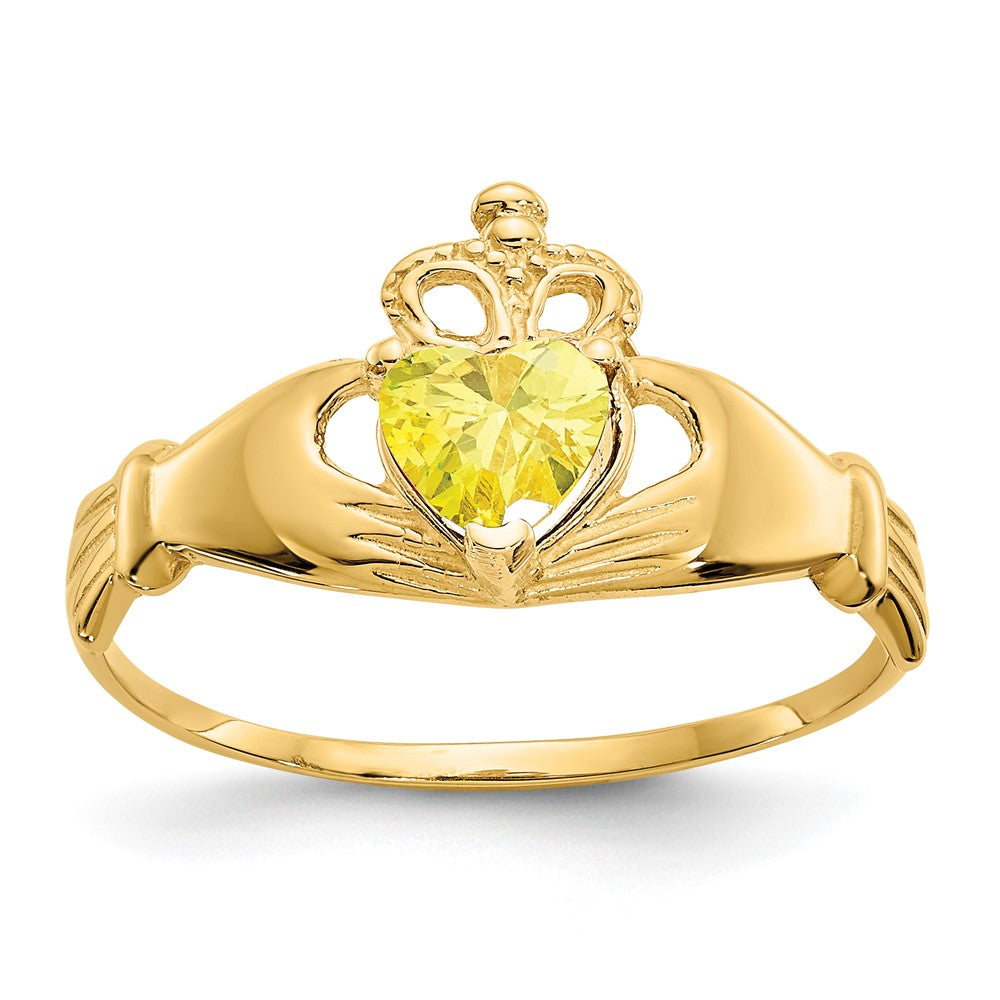 10K Gelbgold Zirkonia November Geburtsstein Claddagh Herz Ring