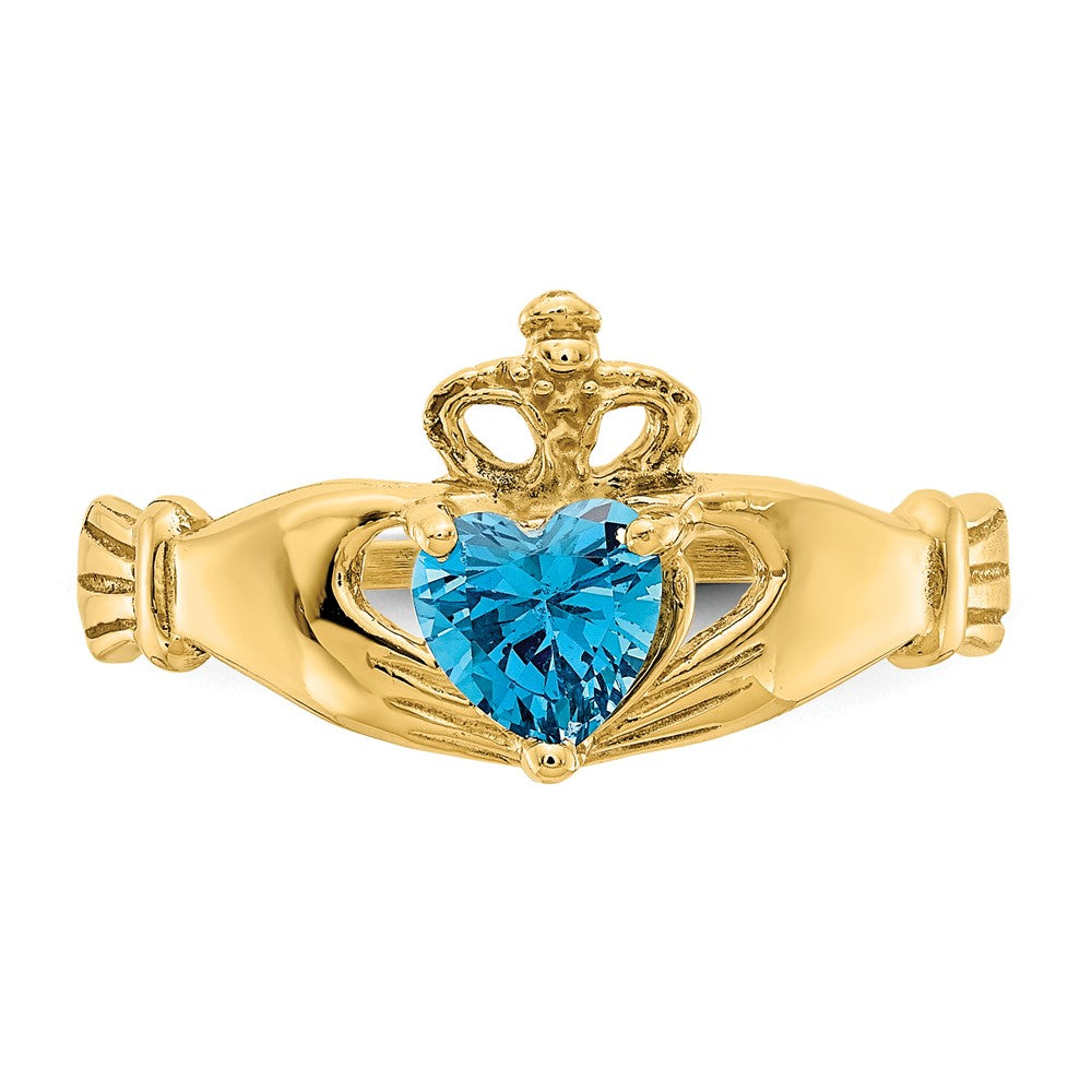 10K Gelbgold Zirkonia December Geburtsstein Claddagh Herz Ring