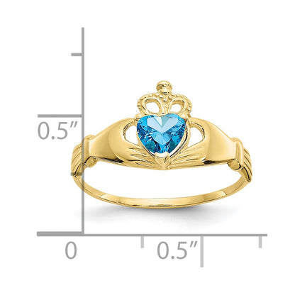 10K Gelbgold Zirkonia December Geburtsstein Claddagh Herz Ring