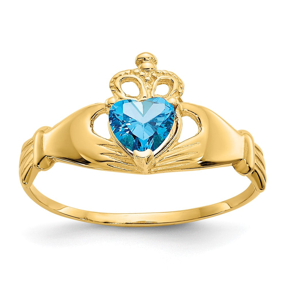 10K Gelbgold Zirkonia December Geburtsstein Claddagh Herz Ring