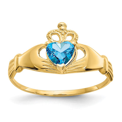 10K Gelbgold Zirkonia December Geburtsstein Claddagh Herz Ring