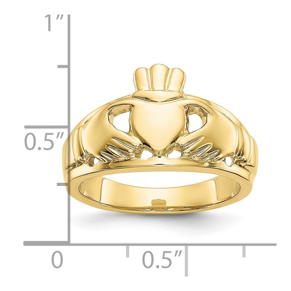 10K Gelbgold Poliert Herren Claddagh Ring