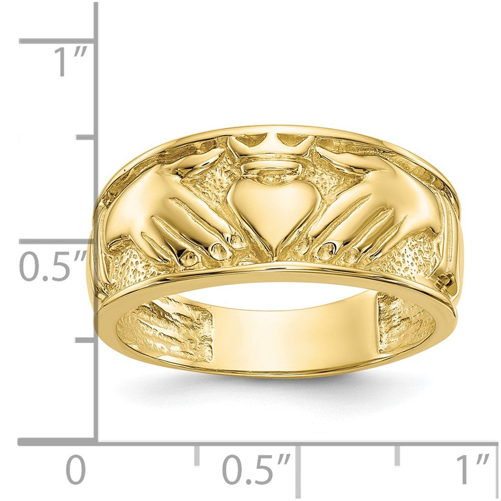 10K Gelbgold Poliert Herren Claddagh Ring