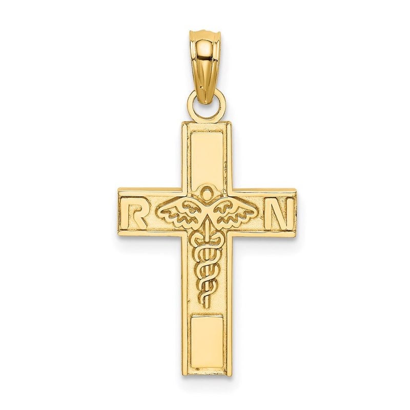 10K Gelbgold 10K Rn Caduceus Kreuz Charm