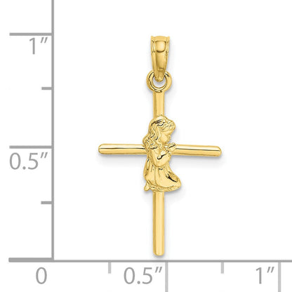 10K Gelbgold Betend Mädchen Kreuz Charm
