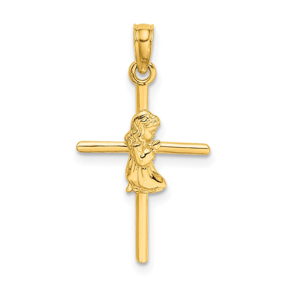 10K Gelbgold Betend Mädchen Kreuz Charm