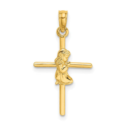 10K Gelbgold Betend Mädchen Kreuz Charm