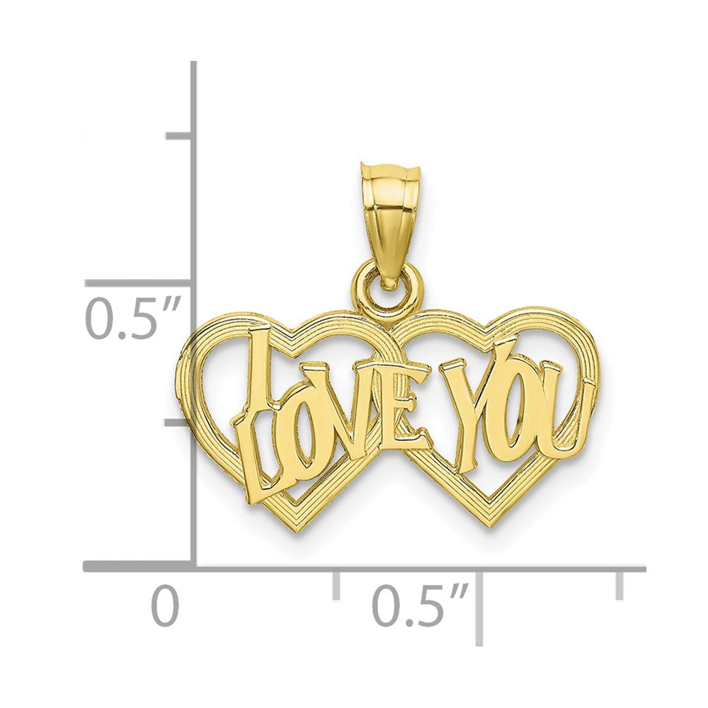 10K Gelbgold 10K Poliert /textured I Liebe You Doppelt Herz Anhänger