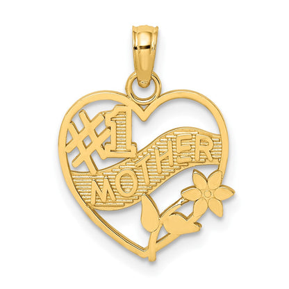 10K Gelbgold 10K #1 Mutter in Herz Rahmen Anhänger