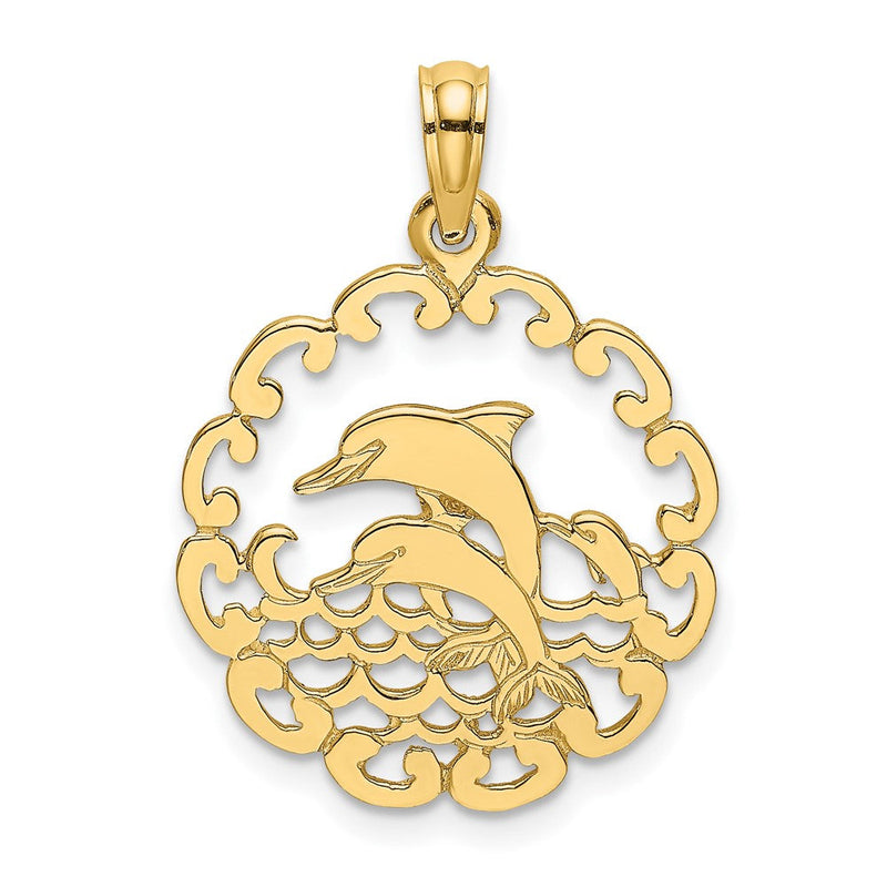 10K Gelbgold 10K Ausgeschnitten Springend Dolphins Anhänger