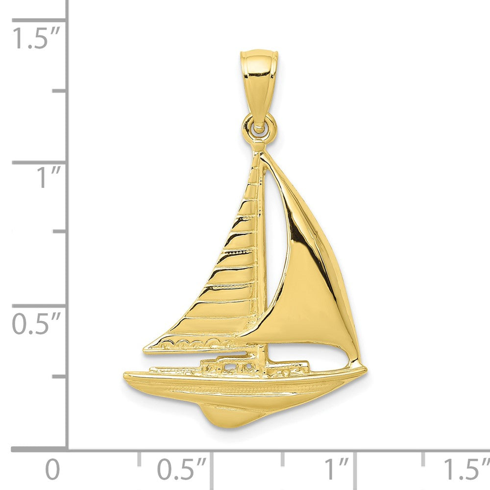 10K Gelbgold 10K 2-d Segelboot Anhänger