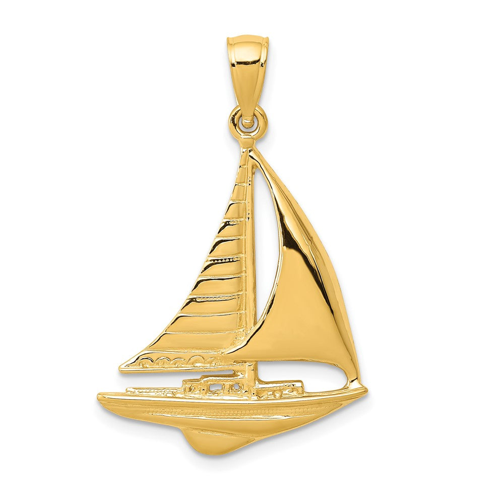 10K Gelbgold 10K 2-d Segelboot Anhänger