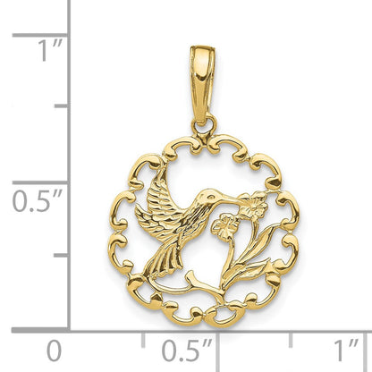 10K Gelbgold 10K Hummingbird mit Blume in Rahmen Anhänger