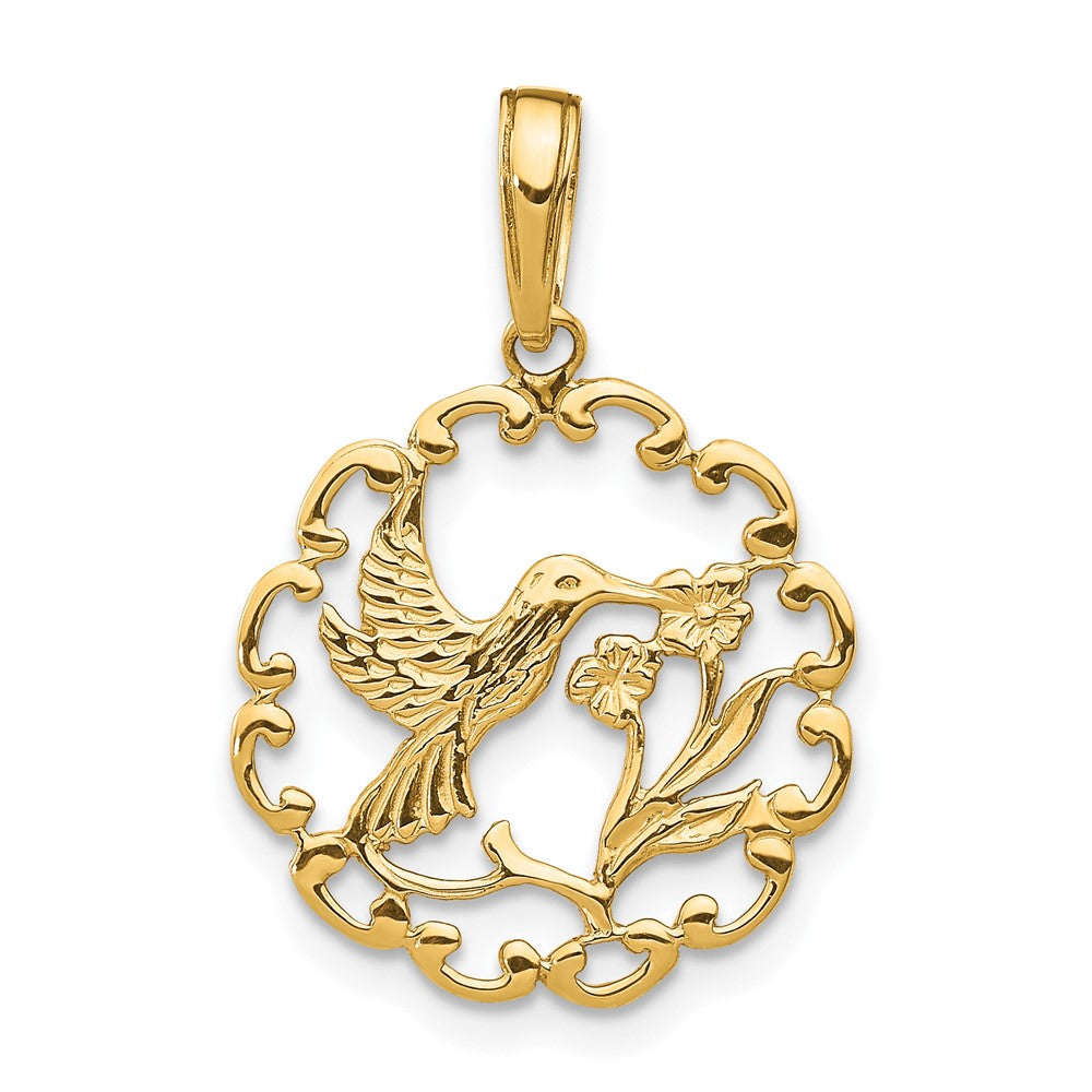 10K Gelbgold 10K Hummingbird mit Blume in Rahmen Anhänger