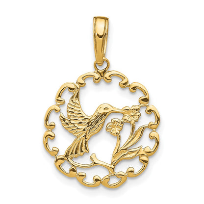 10K Gelbgold 10K Hummingbird mit Blume in Rahmen Anhänger