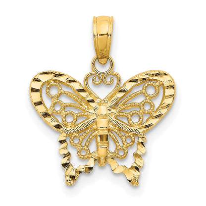 10K Gelbgold 10K Diamantiert Schmetterling Anhänger