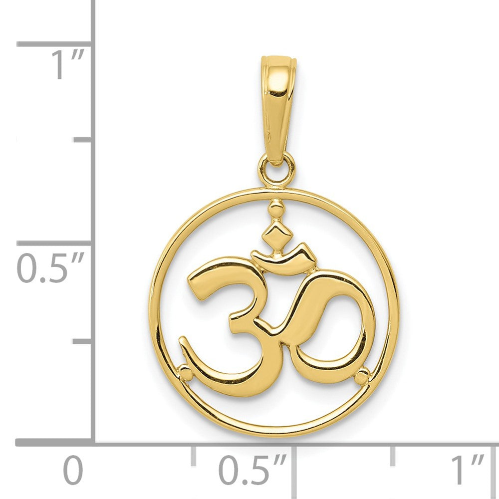 10K Gelbgold 10K Ausgeschnitten Rund Rahmen Yoga Om Symbol Anhänger