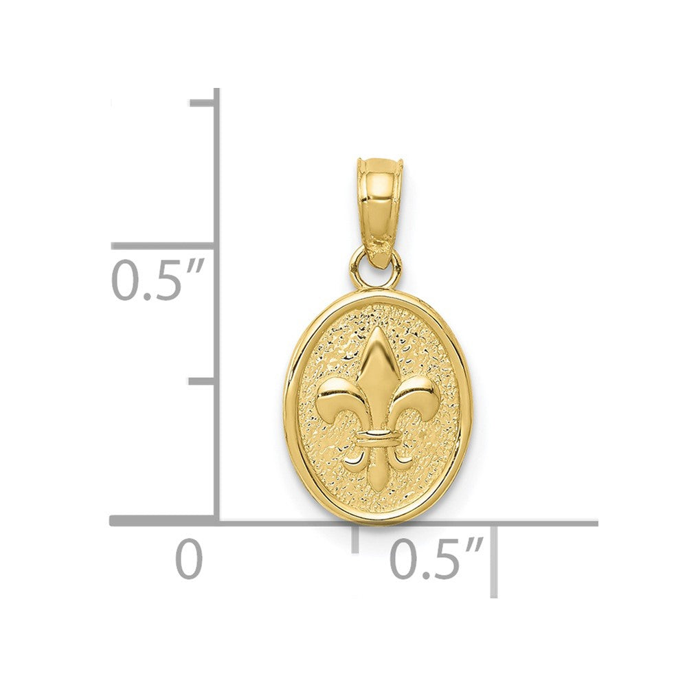 10K Gelbgold Poliert Klein Fleur De Lis in Oval Anhänger