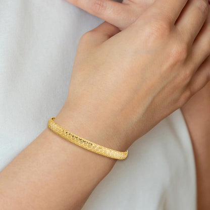 10K Gelbgold Hexagonal Design Diamantiert Flexibel Armreif