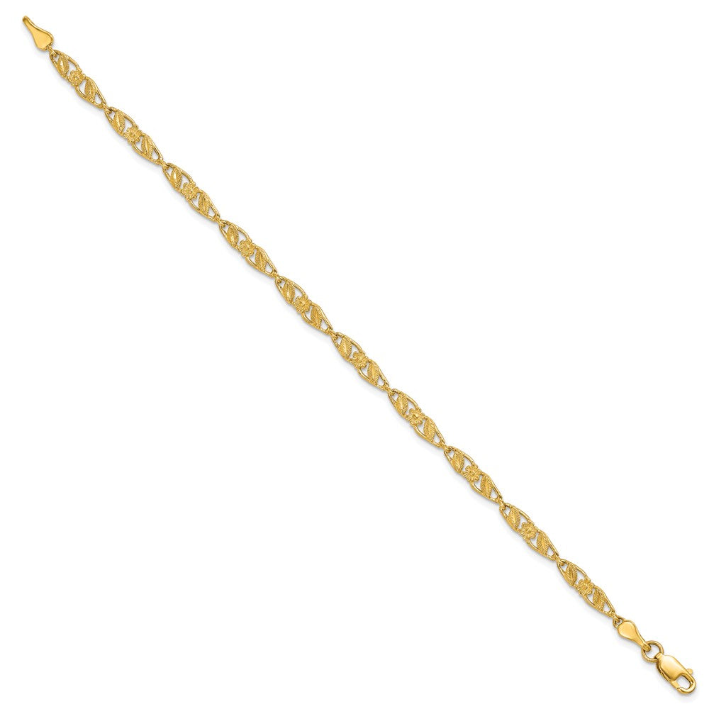 10K Gelbgold Massiv Poliert Offen Rückseite Blume & Blatt Armband